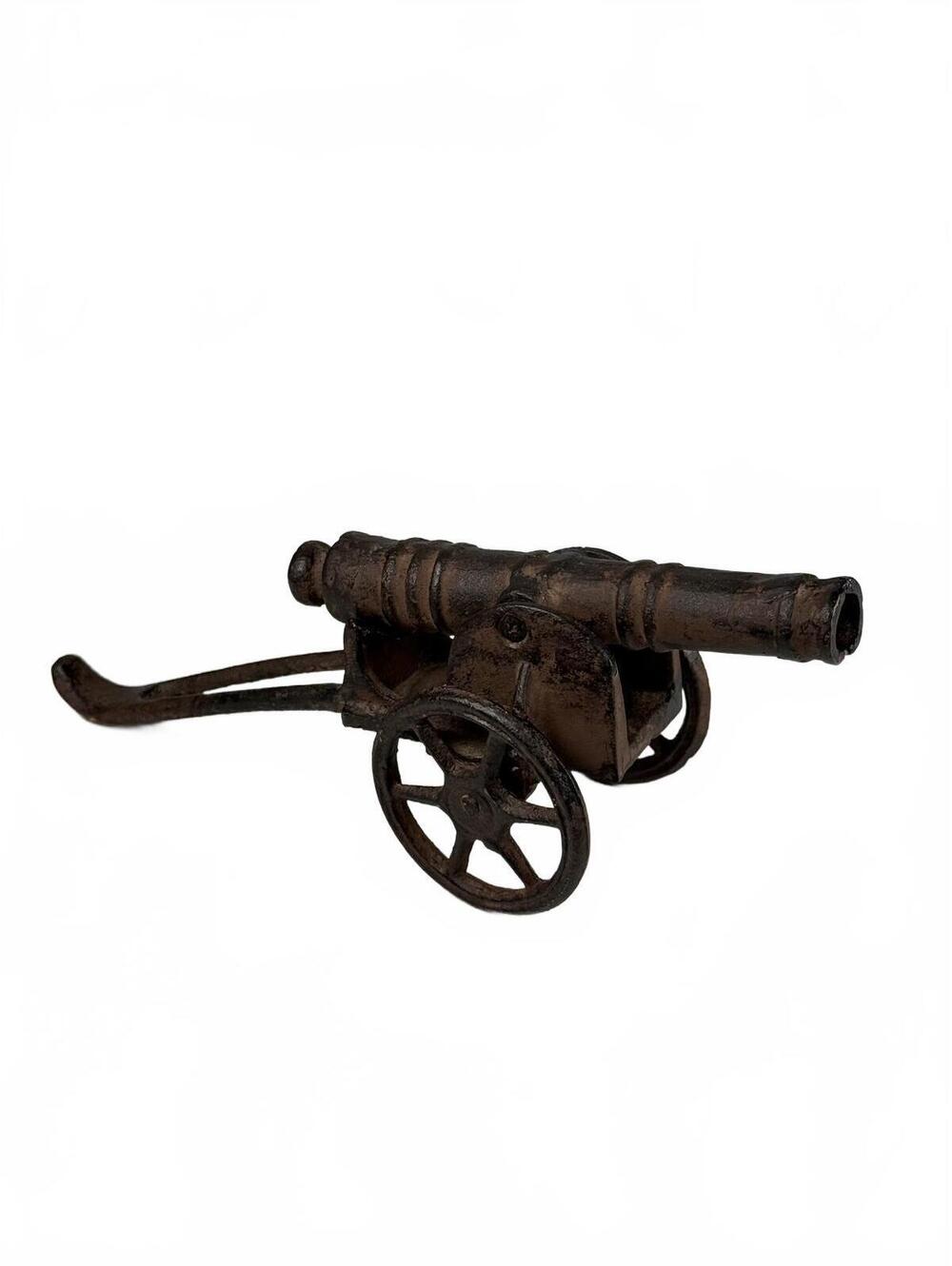 Vintage Cast Iron Miniature Cannon Wheeled Carriage Desk Figurine Militaria